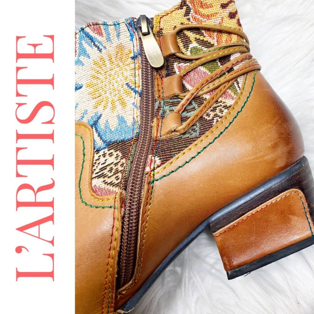 L’ARTISTE‎ LEATHER ANKLE TAPESTRY BOOTIE TASSEL UNIQUE ARTISTIC BOHO, WOMEN’s 40 - Picture 6 of 16